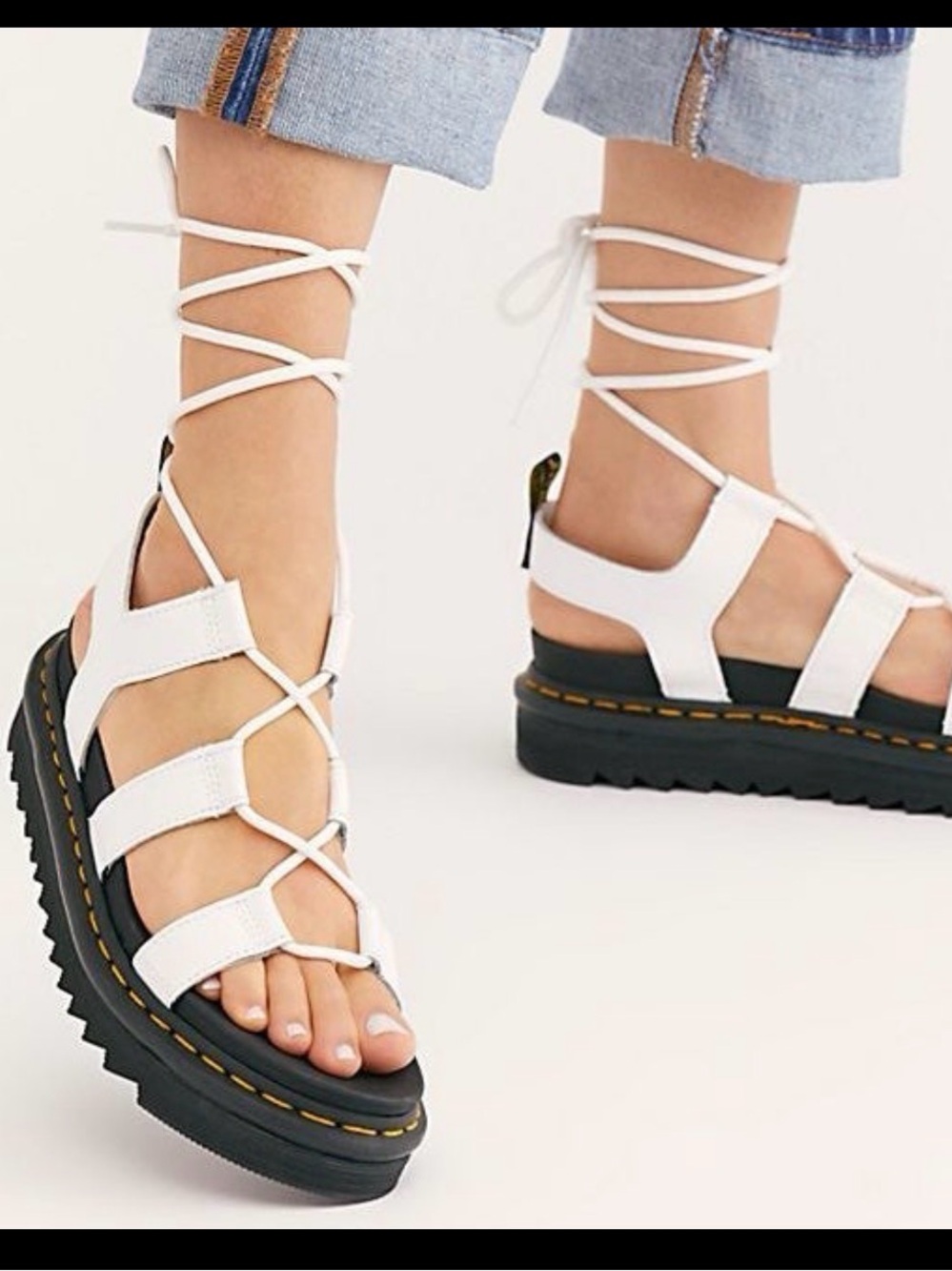 Dr. Martens White leather Lace-Up Nartilla gladiator Platform Sandals 10
